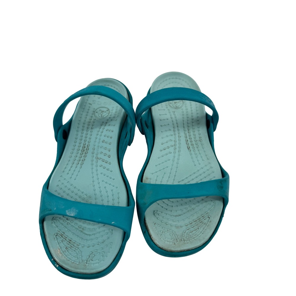Crocs Cleo Sandals Women Size 10 Teal Blue Dual Strap Comfort Slides Shoes